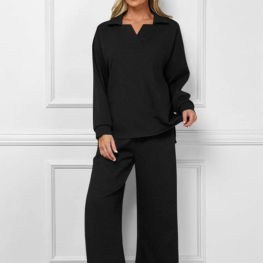 🔥Stor rea 50% rabatt🔥2-Delat V-Neckat Loungeset med Fickor för Kvinnor