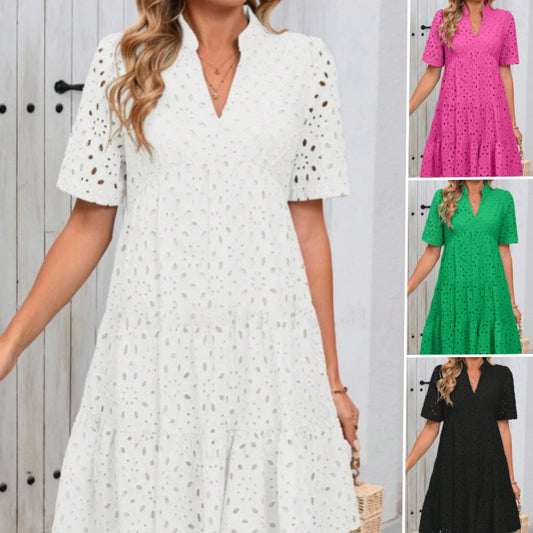 Dam Klänning Utskärningar med V-ringning i A-linje och Tryck