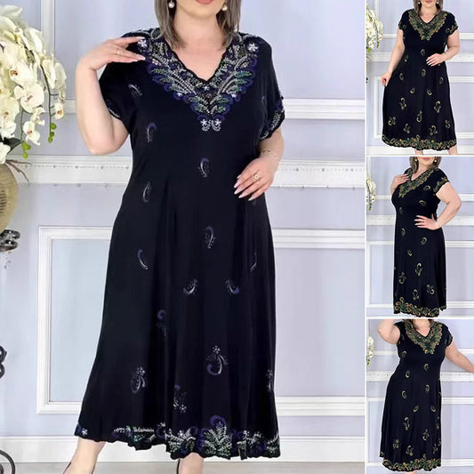 Eleganta, Lösa, Tryckta V-Neckade Klänningar för Kvinnor