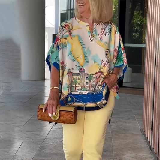 Eleganta löst sittande toppar med tryck och V-ringning för kvinnor