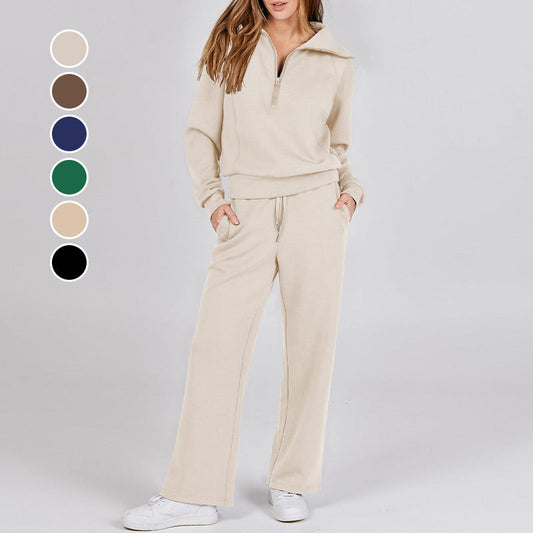 Casual Långärmad Topp med Dragkedja ＆ byxor Tvådelat Set