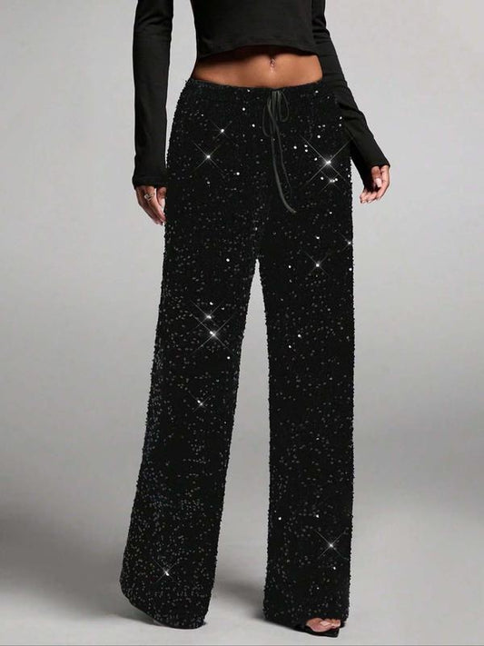💖💃SISTA DAGENS REA 49% RABATT👖✨Dambyxor med paljettmönster och vida ben och resår i midjan✨