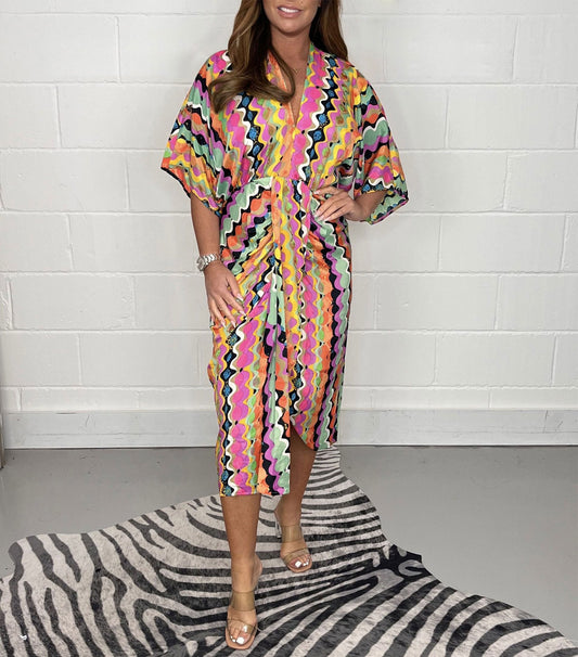 Hot Sale 49%-OFF Printed  Kimono Midi Dress