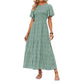 👗 50% RABATT NU! 🌸 Women's Casual Floral Print Maxi Dress – Flutter Ärmar, Smockad Hög Midja & Flödande Lagerkjol För En Romantisk Look ✨