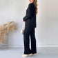 Women's Cozy Ribbed Knit Two-Piece Set med byxor med slitsade ben