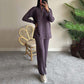 Women's Cozy Ribbed Knit Two-Piece Set med byxor med slitsade ben