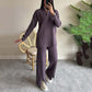 Women's Cozy Ribbed Knit Two-Piece Set med byxor med slitsade ben
