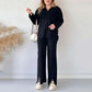 Women's Cozy Ribbed Knit Two-Piece Set med byxor med slitsade ben
