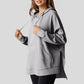 Avslappnad långärmad våffelstickad hoodie med sidoslitsar för kvinnor