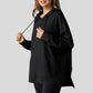 Avslappnad långärmad våffelstickad hoodie med sidoslitsar för kvinnor