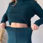 3-delat set i enfärgad trikå med hög stretch för kvinnor