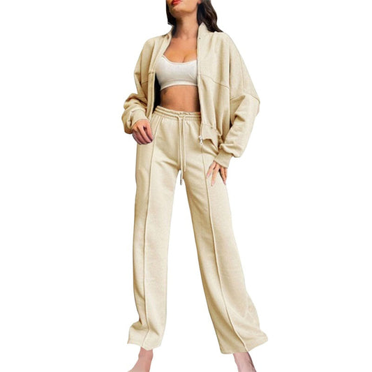 🍂Höstrabatt 55%🍂Kvinnors långärmad jacka med dragkedja och dragsko Sweatpants 2-delade set