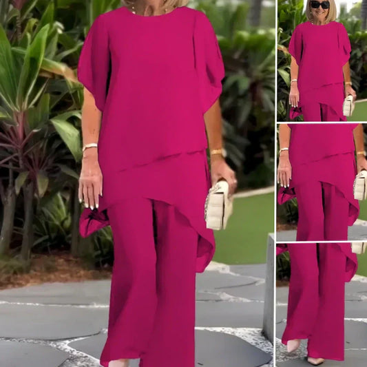 Charmigt set med oregelbunden topp 👗 Elegant set med vida byxor – Bekväma och perfekta för våren