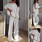 Tvådelat set - Casual asymmetrisk topp och byxor för kvinnor