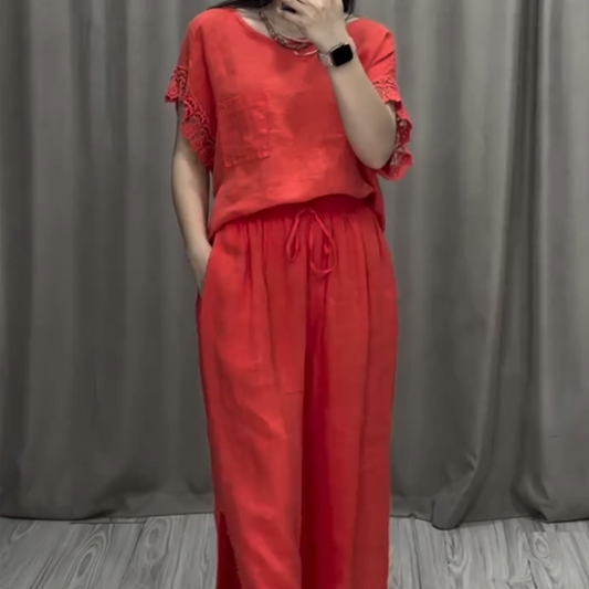 Casual Set med kortärmad topp och byxor med dragsko