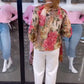 Vintage chiffongblus för damer med blommigt och leopardmönstrat patchwork