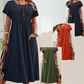 👗 50% RABATT! ✨ Plisserad Klänning för Kvinnor med Korta Ärmar & Fickor – Bomull-Linneblandning, Bekväm & Perfekt för Sommar ☀️