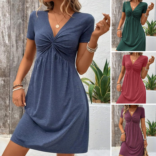 🎉🛍️Hot Promotion 50% OFF💃Klänning med kort ärm och V-nacke för kvinnor