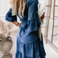 👗Sommerkleid mit Rüschenbesatz und V-Ausschnitt – Leichter Denim-Look