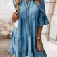 👗Sommerkleid mit Rüschenbesatz und V-Ausschnitt – Leichter Denim-Look