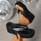 Kvinnors tjocksålda flip-flops med paljetter