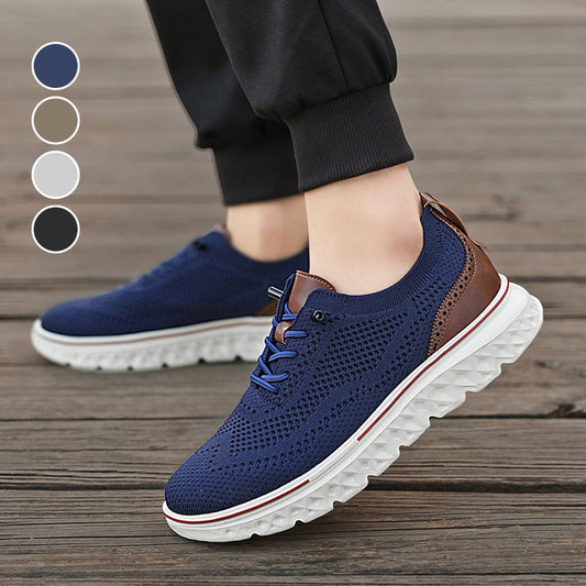 Andningsbara lätta stickade patchwork sneakers för herr