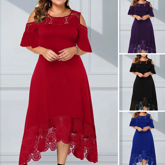 Kvinnors eleganta off-shoulder-klänning med spetsfåll