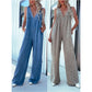 V-ringad ärmlös sexig jumpsuit med öppen rygg i tvättad denim