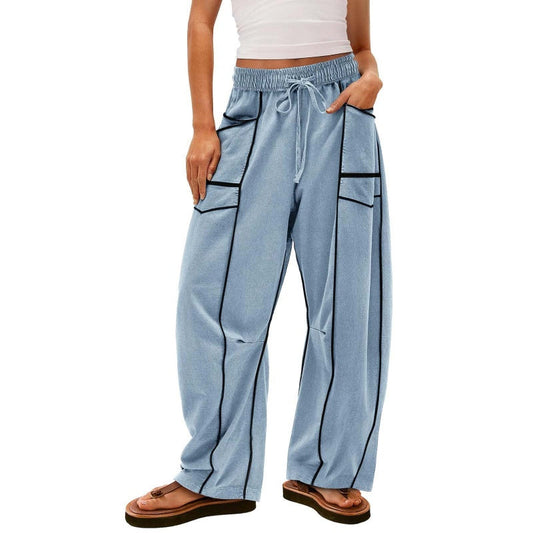 ⏳ Tidsbegränsad Special⏰Kvinnor Casual Lösa Byxor med vida ben och dragsko👖