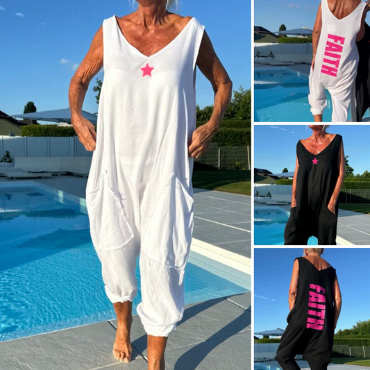Lös V-ringad ärmlös jumpsuit för kvinnor på sommaren