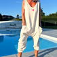 Lös V-ringad ärmlös jumpsuit för kvinnor på sommaren