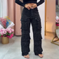 💎Diamantbesatta Dam Wideleg Byxor med Fickor | Ljus och Stil ✨