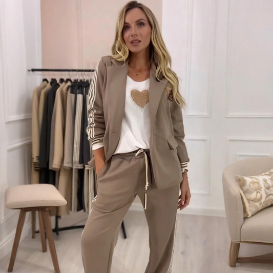 Modeträskad blazer och byxor, 2-delat set