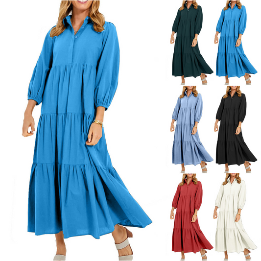 Kvinnors plus storlek Casual lapel lång klänning