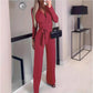 Elegant solid färg sexig slim-fit v-hals jumpsuit