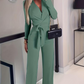Elegant solid färg sexig slim-fit v-hals jumpsuit