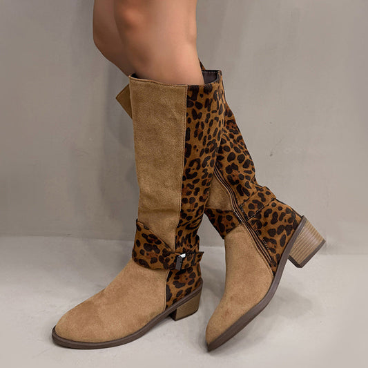 Ridstövlar med leopardmönster för kvinnor