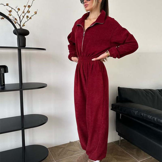 Mysig varm jumpsuit med dragkedja fram