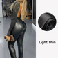 Dam leggings i tjockt läder med hög midja