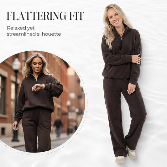 Ledigt Damset med Långärmad Topp och Byxor med Hög Midja