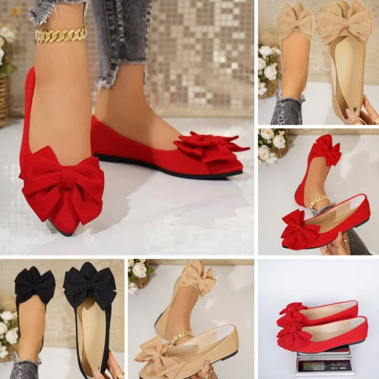 Spetsiga ballerinas med rosett för kvinnor