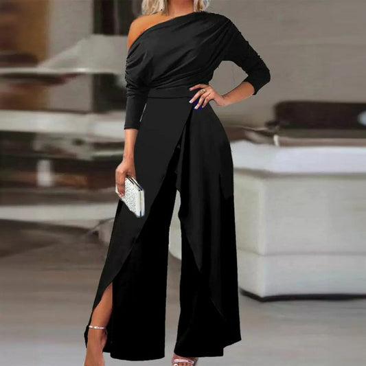 👗 60% RABATT! ✨ Elegant Enaxlad Jumpsuit för Kvinnor – Flytande Vida Ben, Omslagsdetalj & Andningsbart Tyg för En Trendig Look 💃