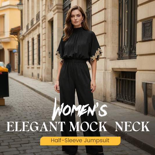 Elegant jumpsuit för dam med halvlång ärm och hög krage