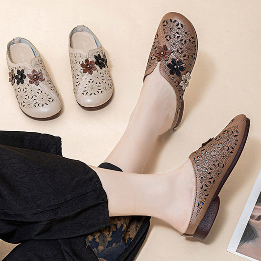 Kvinnors eleganta slidesandaler i PU-läder med blommönster