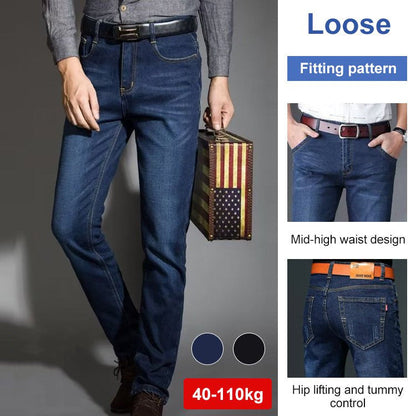 Manliga lösa stretchiga jeans raka byxor (49% rabatt)