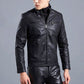 Gratis frakt 50 % RABATT-Män's Stand Collar Biker-läderjacka