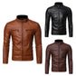 Gratis frakt 50 % RABATT-Män's Stand Collar Biker-läderjacka